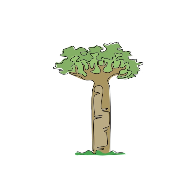 Single continuous line drawing of giant baobab tree for wall decor Gigantic plant concept for park