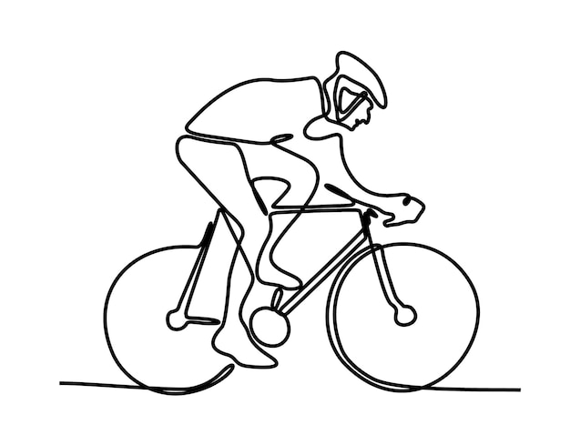 single continuous line drawing of young agile man cyclist train to pedal cycling fast