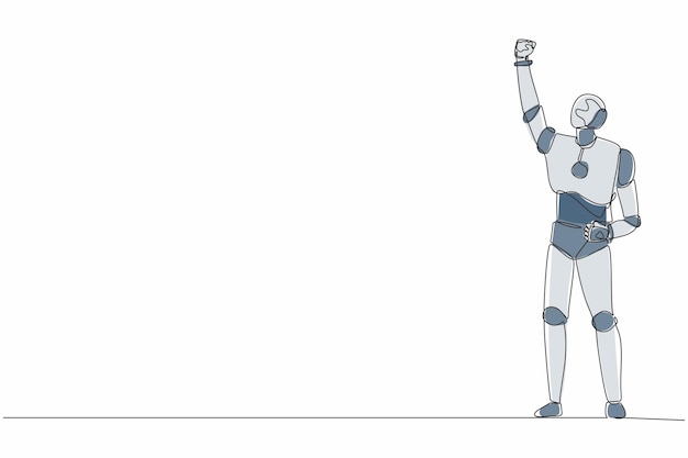 Single continuous line drawing robot standing on peak of cliff targeting arrow to dartboard vector