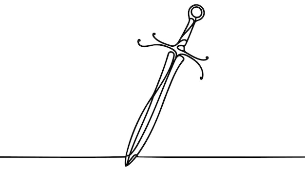 Single continuous line drawing sword icon metal sword European straight swords Asia sword realistic sword isolated
