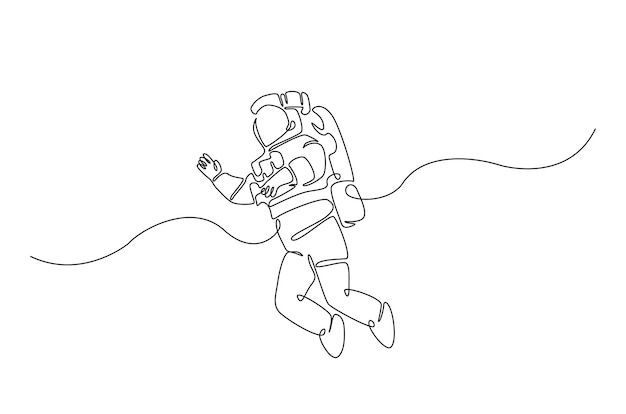 single line art illustration of astronaut in outer space