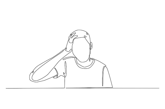 single line art illustration of man in depression stressed headache and despair