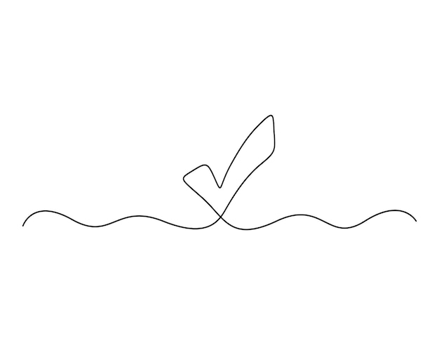 single line drawing check mark tick one line icon isolated on white background vector illustration