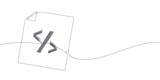 single line drawing of a program file Continuous line programming icon in color One line code file