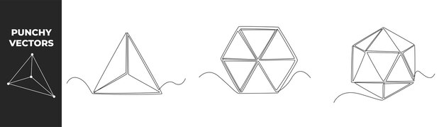 Single one line geometric shapes concept set triangular prism Hexagon Punchy vector Continuous line draw design graphic vector illustration