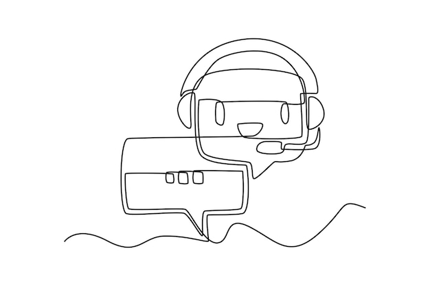 single oneline drawing online support with robots chatbot concept