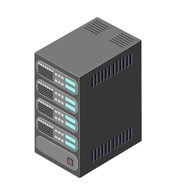 Single server network technology of connection data center computing cloud. Tech isometric 3d illustration database computer data center.