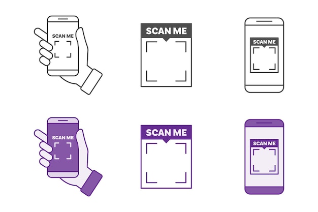six different designs for a scan me icon suitable for marketing materials websites print media packaging and digital advertisements
