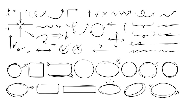 sketch line frames pointers doodle arrow circle oval and square frame shape