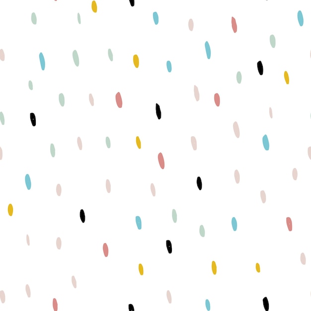 Sketchy Hand Draw Dots Seamless Pattern. Modern blue, pink, yellow graphic print. White background. Vector dotted ornament in pastel colors. Wallpaper, furniture fabric, textile.