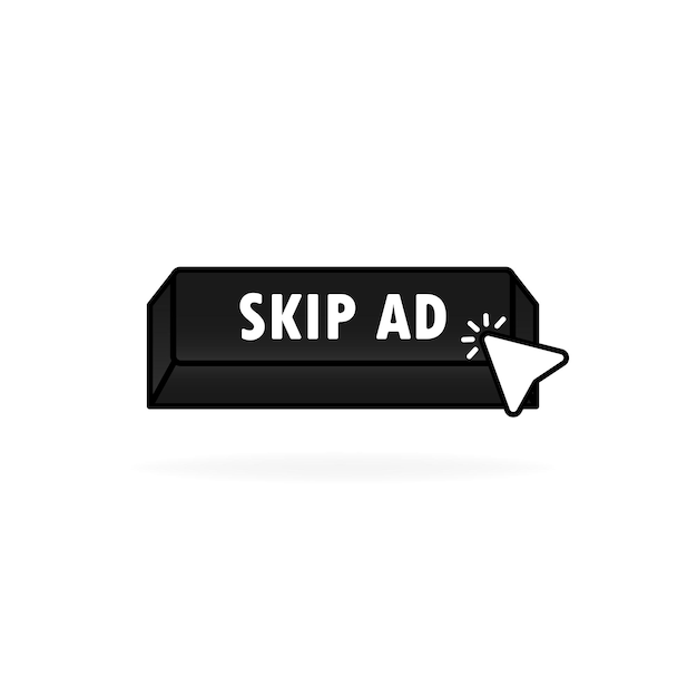 Skip ad button. Skip ad icon with click cursor. Click. Hand icon pointer. Vector on isolated white background. EPS 10