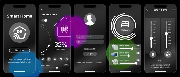 sleek vector illustration of a smart home app interface displayed on a smartphone