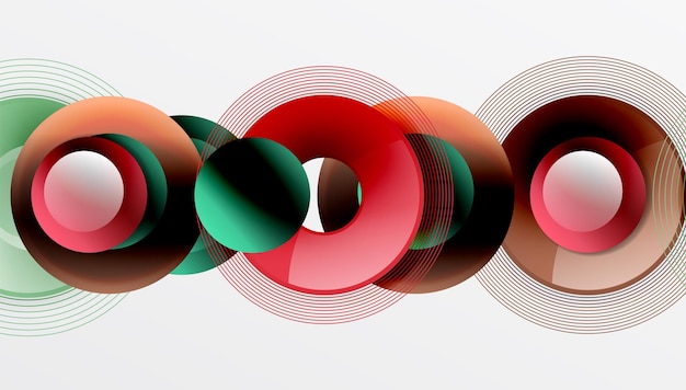 Sleek vector with overlapping circles in vibrant colors and smooth gradients Dynamic composition with depth symmetry and minimalistic elegance on a light background