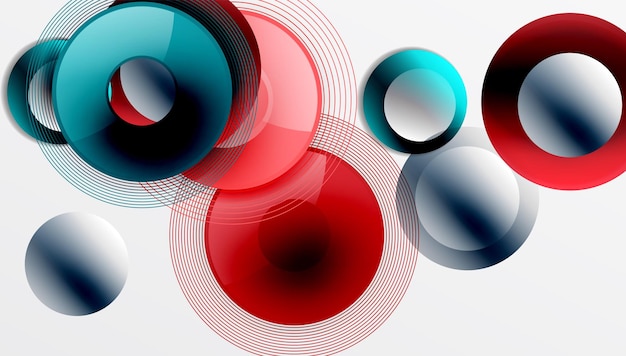 Sleek vector with overlapping circles in vibrant colors and smooth gradients Dynamic composition with depth symmetry and minimalistic elegance on a light background