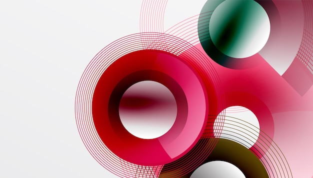 Sleek vector with overlapping circles in vibrant colors and smooth gradients Dynamic composition with depth symmetry and minimalistic elegance on a light background