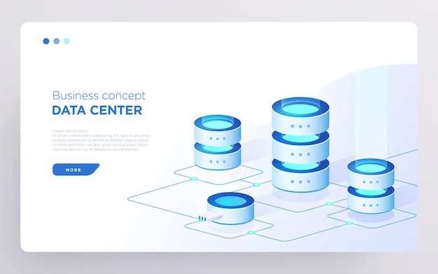 slide hero page or digital technology banner data center business concept isometric illustration