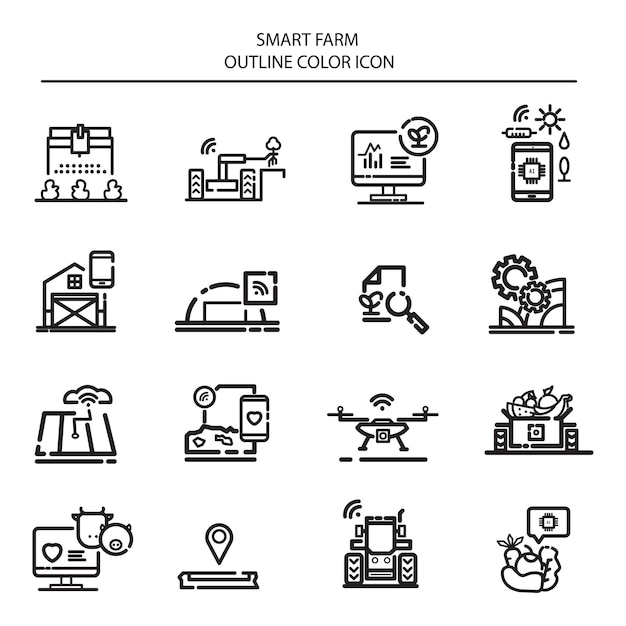 smart farm biotech iot agriculture outline icon