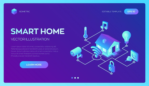 smart home system . 3d isometric remote house control system. iot 
