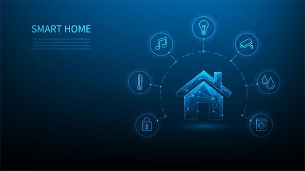 Smart home technology digital with device on blue background