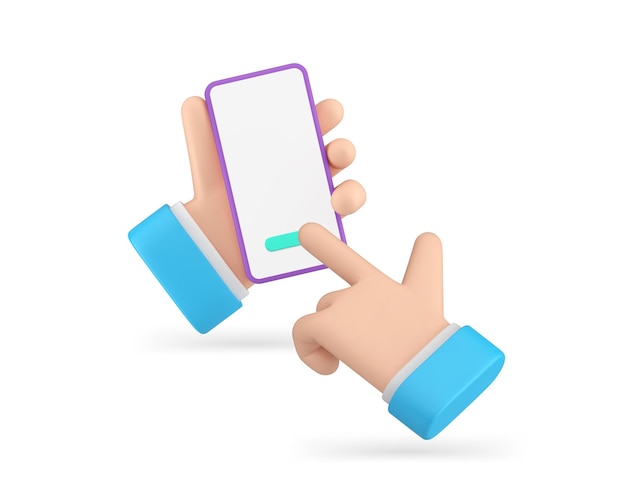 smartphone application hand click button empty screen copy space menu 3d icon realistic vector