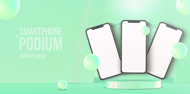 smartphone mockup with a podium scene