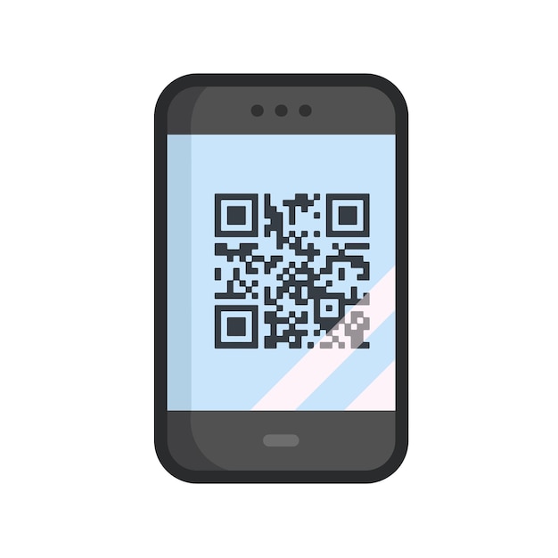 smartphone with barcode sign with outline in flat vector design