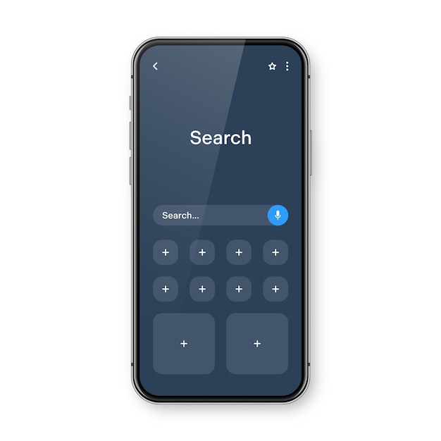 smartphone with blank internet browser window and search bar dark mode web site engine with search