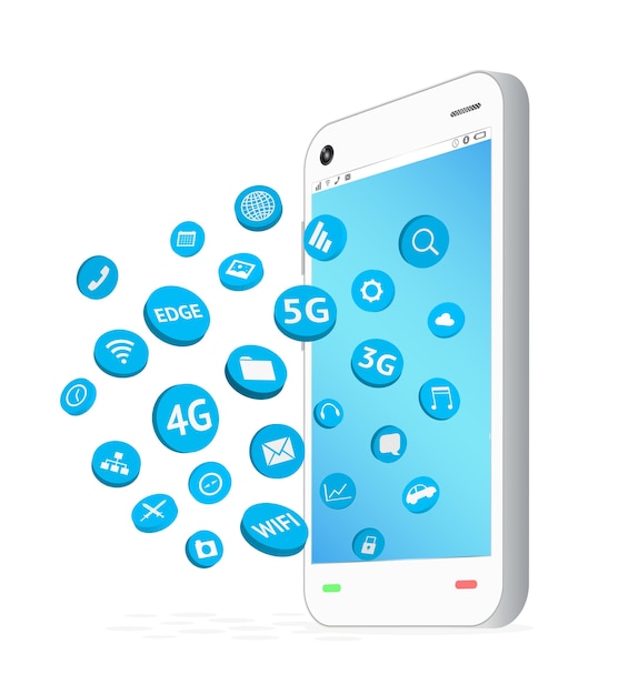 smartphone with connection apps icon floating