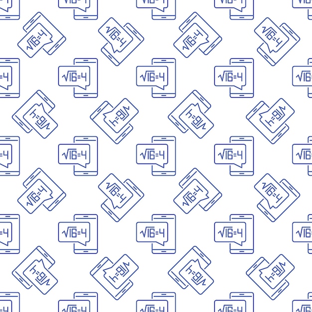 Smartphone with Square Root of 16 vector Math outline seamless pattern