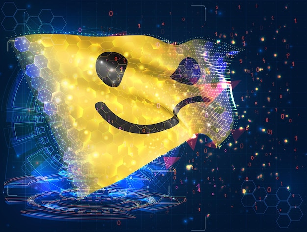 Smile vector flag virtual abstract 3D object from triangular polygons on a blue background