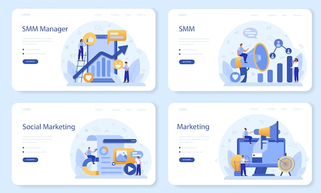 SMM social media marketing web banner or landing page set.