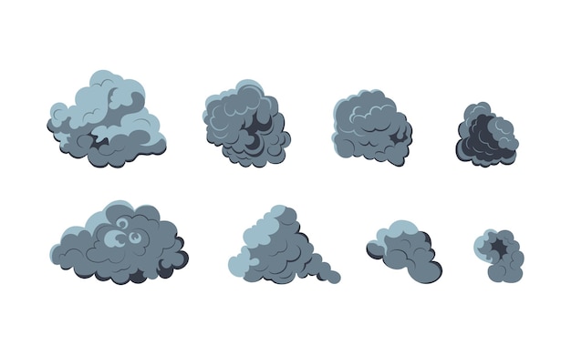 Smoke explosion animation of an explosion with comic flying clouds Set of isolated vector illustrat