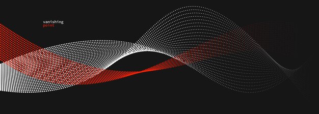 Smooth and relaxing shape vector abstract background with wave of flowing particles curve lines of dots in motion red and black tranquil and soft image