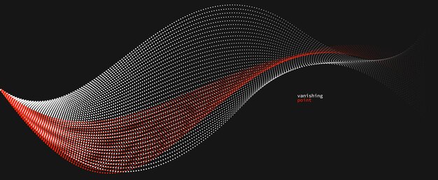 Smooth and relaxing shape vector abstract background with wave of flowing particles curve lines of dots in motion red and black tranquil and soft image