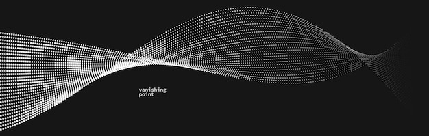 Smooth and relaxing shape vector abstract background with wave of flowing particles over black curve lines of dots in motion tranquil and soft image