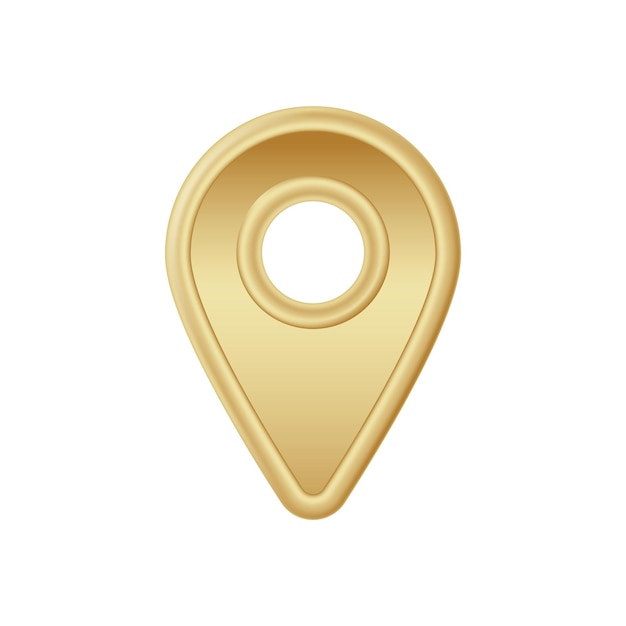 Smooth golden map pin symbol with rounded design and central hollow circle for location indication