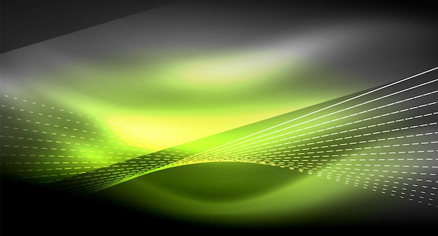 Smooth light effect straight lines on glowing shiny neon dark background Energy technology idea Vector illustration