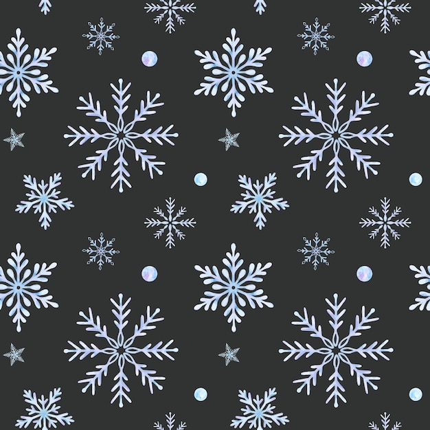 snowflakes watercolor seamless pattern decorative winter background with hand drawn snowflakes