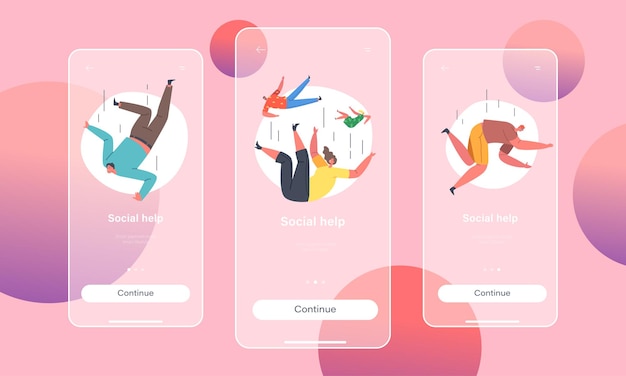 Social Help Mobile App Page Onboard Screen Template Unhappy Male and Female Characters Falling Down Suicide Accident