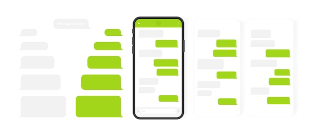social media  concept. smart phone with carousel  messenger chat screen. sms template bubbles for compose dialogues. modern  illustration  .