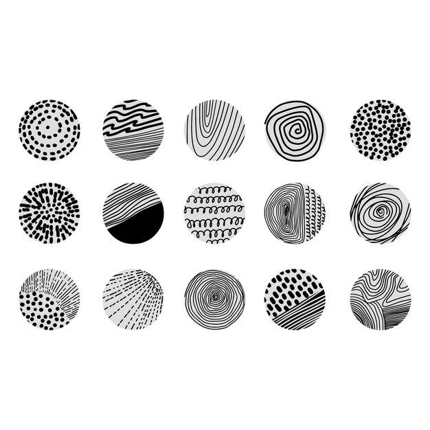 Social media icons templates set of round icons abstract black backgrounds patterns drawn doodle
