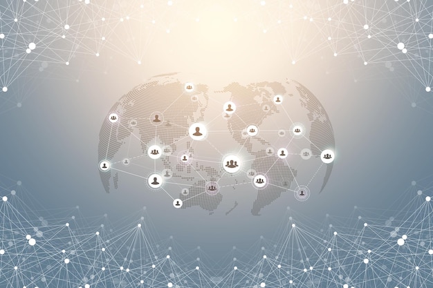 Social media network and marketing concept on world map background global business concept and inter...