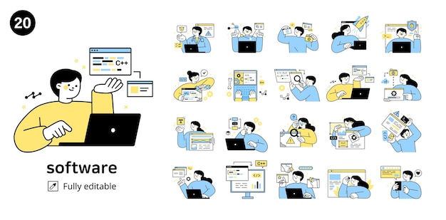 Software developer designer Mega set of programming developer characters