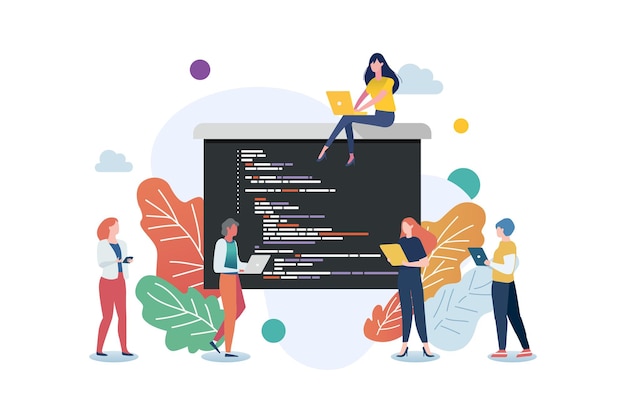 software developers coding together programmer working writing code