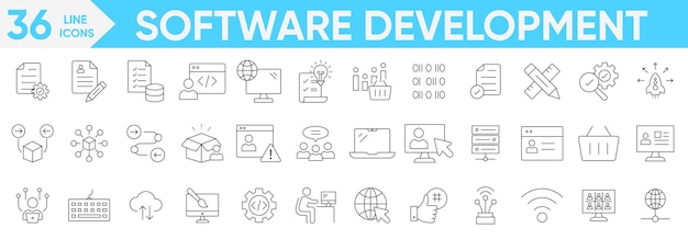 software development icons setbusiness team business software development innovative business data analytics communication target and morevector and illustrator set
