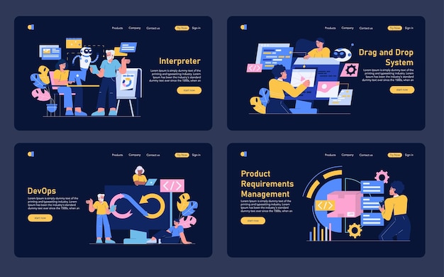 software development set professionals working with ai devops system tools and project requirements