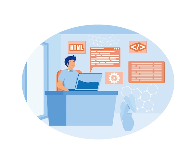 Software engineer concept Web design and development programmer and coding website or app flat vector modern illustration