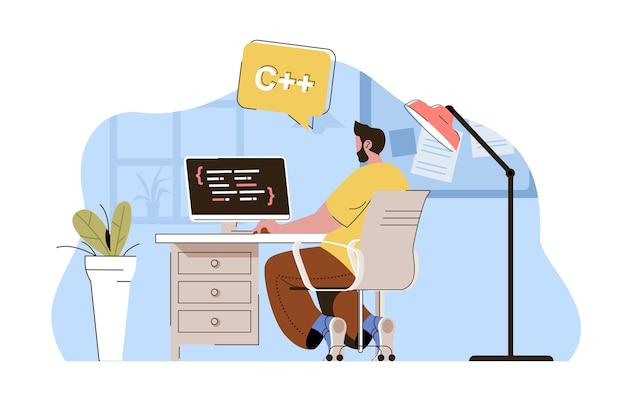 software engineering concept programmer creates apps works at computer