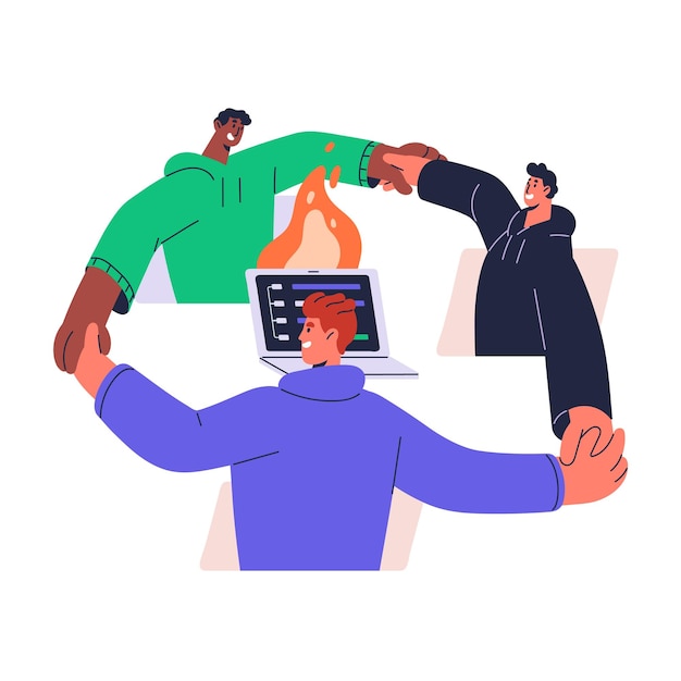 Software engineers cannot solve problems in short time concept Team work with deadline teamwork search solutions of bugs coders develop code with fail Flat isolated vector illustration on white