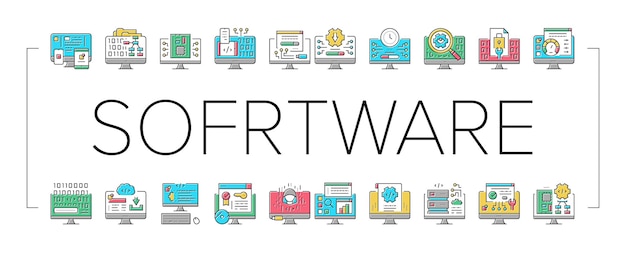 Software program development icons set vector